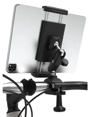 Image de Support pour tablette, compatible avec les vélos, doté d'un bras métallique résistant aux chocs, pour appareils de 4 à 12,9 pouces, idéal pour vélos d'appartement et tapis de course