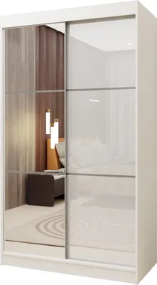 Produktbild von Masseno Schiebetürenschrank VITALE 120 cm Kleiderschrank Schlafzimmer Schrank 2-türig mit Spiegel und Lacobel Weiß