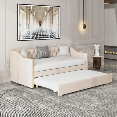 Image de Canapé-lit convertible, 90/180 x 200 cm, 2 places, couleur beige