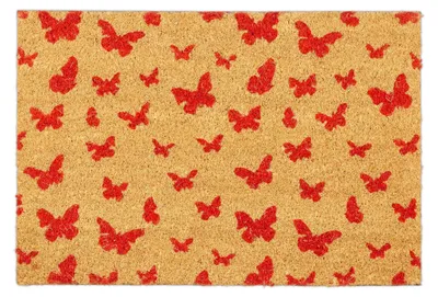 Kokos-Fußmatte 40x60 cm, rechteckig, rutschfest, natur/rot