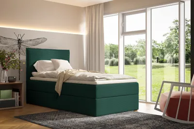 Produktbild von Boxspringbett 100x200cm POSSO von ANTONIO mit Bettkästen und Topperr, Einzelbett mit Bonell Federkernmatratze, Härtegrad H4, Jugendbett, Bezug - Blau