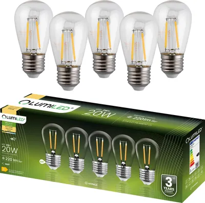 Produktbild von LUMILED LED Lampen E27 ST14 2W ersetzt (20W Glühlampe) 5 Stück Set 220lm 3000K warmweiß 230V Glühbirne Birne Leuchtmittel Energiesparlampe
