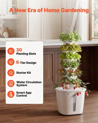 Immagine prodotto di Torre idroponica con 30 vaschette, sistema di coltivazione idroponica a 6 livelli, controllabile tramite app, giardino verticale per interni con serbatoio da 20 litri e pompa, kit di germinazione per erbe aromatiche, frutta e verdura da coltivare in casa