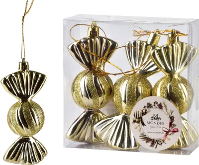 Image de Boules de Noël en plastique « Santa Lila Candies » 11 x 4 x 4 cm, dorées, lot de 3