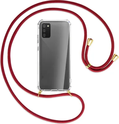 Produktbild von Handykette Backcover-Schutzhülle mit Band (Metall goldfarben) für Samsung Galaxy A02s - dunkelrot