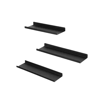 Obrázok produktu pre In And OutdoorMatch Kovové nástenné police Angela - Sada 3 - Plávajúce police - Priemyselný dizajn - Čierna - 30 x 9 x 2,5 cm