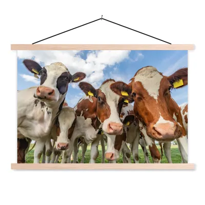 Produktbild von MuchoWow® Textilposter Kühe - Tiere - Wiese - Natur 120x80 cm mit holzfarbenen Rahmen - Aufhängeset