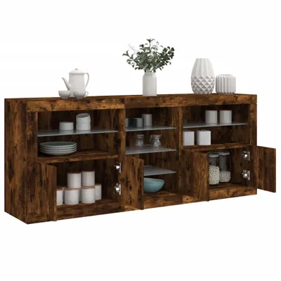 Produktbild von vidaXL Sideboard mit LED-Leuchten Räuchereiche 181,5x37x67 cm