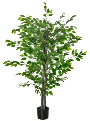 Produktbild von Kunstbaum mit Metalldrähten formbar, Künstlicher Ficus 135 cm, Kunstpflanze Kunststoff, Grün  |  Zementtopf  |  4,5 kg  |  15 x 15 cm