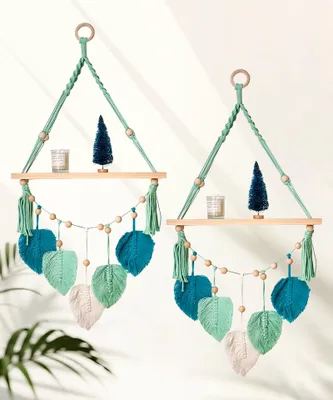 Produktbild von Omgoods – Set aus Wandregalen im Makramee-Stil mit Holzdekor