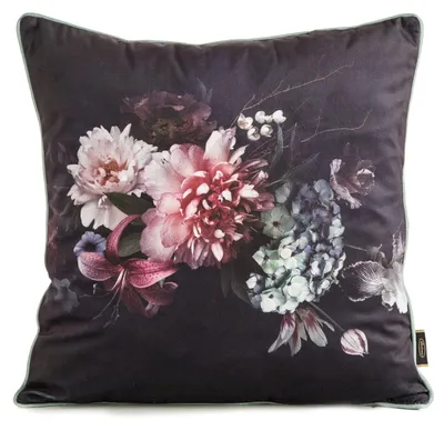 Produktbild von Kissenbezug aus Samt, 45x45 cm, schwarz mit Blumenmuster