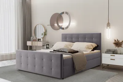 Zdjęcie produktu dla Łóżko kontynentalne AMOR z materacem 160x200 tkanina Soro popielaty