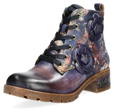 Produktbild von Laura Vita Damen Schnürstiefelette mit Blütenapplikationen Cocrailo 47, Größe:40 EU, Farbe:Blau