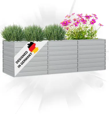 Produktbild von DELUKE® Hochbeet für Garten OSKAR Silber | 240x80x77cm | Verzinkter Stahl | Wetterfest | Gartenbeet Kräuterbeet Blumenbeet Beet hoch Frühbeet für Garten Gemüsebeet