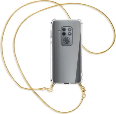 Produktbild von Handykette Backcover-Schutzhülle mit Band (Metall goldfarben) für Motorola One Zoom, One Pro - goldfarbene Kette Snake