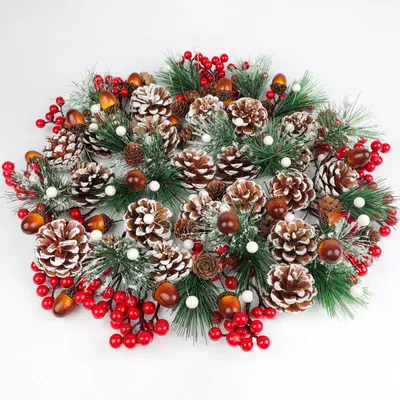 Produktbild von 140 Tannenzapfen und Beeren für Weihnachtsdekorationen und Bastelarbeiten