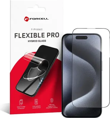 Zdjęcie produktu dla Hybrydowe elastyczne szkło Forcell 5D Full Glue - APP IPHONE 15 Pro schwarz