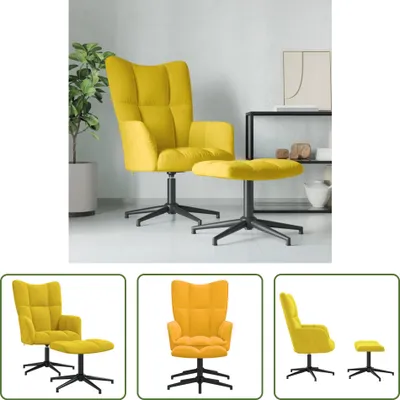 Image de The Living Store Fauteuil relax avec pouf jaune moutarde velours