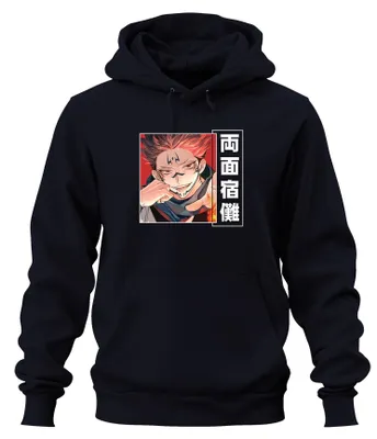 Obrázok produktu pre Jujutsu Kaisen Ryomen Sukuna – démon, anime, estetika, manga, plameň, darček, uni mikina s kapucňou, tmavomodrá, M