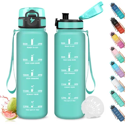 Produktbild von Mujigaga Trinkflasche 500ml auslaufsicher mit Zeitmarkierung, Wasserflasche für