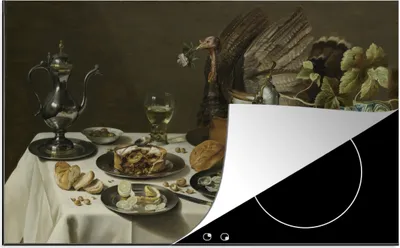Produktbild von KitchenYeah© Herdabdeckplatte Stilleben mit Truthahnkuchen - Gemälde von Pieter Claesz , 83x51cm, Küche Deko, Glaskeramikkochfeld Herdabdeckung, Abdeckplatte fùr Kochfeld