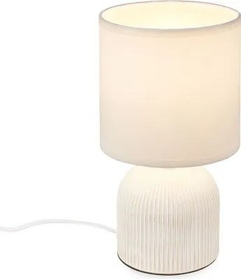Produktbild von Tischlampe mit Stoffschirm, Kabelschalter, Keramikfuß, Lampe, Nachttischlampe, Tischleuchte, Dekolampe Flur, Bürolampe, Leselampe, 15x28cm (DxH), Weiß