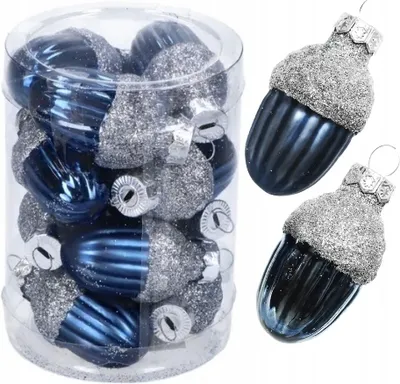 Produktbild von Blaue Eichelkugeln aus Glas, 12 Stück, 3x4 cm