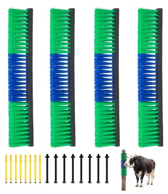 Produktbild von SucceBuy Kratzbürste 43x10 cm, Viehbürste 4er-Set mit 16 Schrauben, Kratzwerkzeug zur Linderung von Juckreiz, Massage- und Pflegebürste für Pferde, Rinder, Schafe und Schweine, Grün und Blau