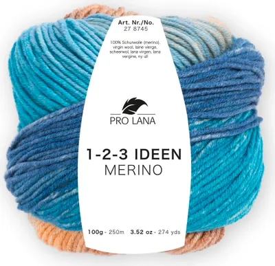 Produktbild von Pro Lana 1-2-3 IDEEN MERINO 100 g 100 % Wolle mit Degradé-Farbverlauf 250 m Farbe 006 - türkis/blau/beige