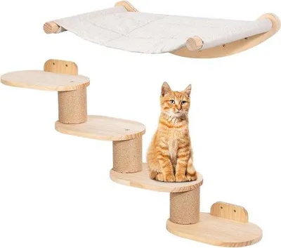 Produktbild von Famanu Katzenklimwand mit Katzenleiter und Hängematte - Beige/Naturholz