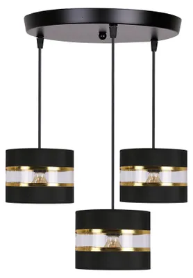 Immagine prodotto di Lampada moderna a sospensione PANDY - 3xE27, 40W, nero / oro / trasparente
