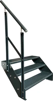 Obrázek produktu pro Mřížové ocelové příčkové schodiště 3 stupně pozinkované a antracitově práškově lakované + zábradlí vlevo - (d x š x v) 63cm x 140cm x 57cm