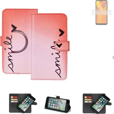 Produktbild von K-S-Trade Schutzhülle Handyhülle kompatibel mit Wiko Y62 Hülle cover bookstyle Etui ''smile'' rot Standfunktion Kameraschutz (1Stk)