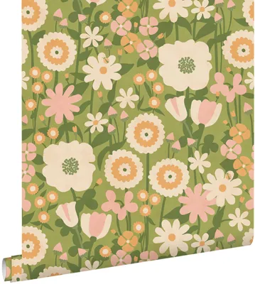Immagine prodotto di ESTAhome carta da parati fiori retrò verde, rosa e arancione 50 x 900 cm