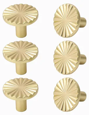 Obrázek produktu pro Balení 6 kusů vintage knoflíků na skříň, úchytky do zásuvek vyrobené ze zinkové slitiny, kartáčovaná zlatá barva, s jedním otvorem, průměr 37 mm, vhodné pro komody a kuchyňské skříňky, styl 1