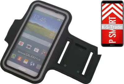 Produktbild von Kompatibel mit Huawei P Smart Neopren Jogging Armband Sportarmband Oberarmband schwarz kompatibel mit Huawei P Smart mit Reflektor Streifen. Fitness
