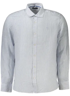 Image de Chemise à manches longues pour homme, bleue : un motif à rayures élégant avec col
