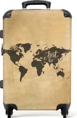 Produktbild von NoBoringSuitcases.com® Großer Koffer - Weltkarte - Vintage - 'Just go' - Reisen - Kombinationsschloss TSA - Hartschalen Trolley 4 Rollen - 72 liter - Reisekoffer - 66 cmKoffer Mittelgroß 67x43x25 cm, 72L,
