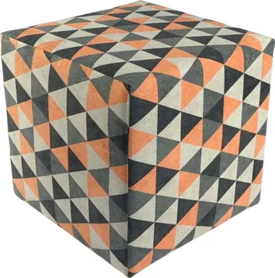 Obrázek produktu pro Velurový taburet MERCURE 40x40 cm čtvercový - měkký čalouněný taburet s geometrickým trojúhelníkovým vzorem - oranžový