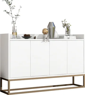 Produktbild von Schöne moderne Kommode mit 4-Türiger 120 cm Sideboard Schrank für Esszimmer, Wohnzimmer, Küche - weiß