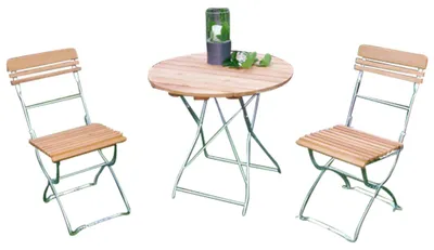 Produktbild von Gartengarnitur Biergartengarnitur 9039F SitzgruppeTisch Stuhl 3-teilig, Flachstahl verzinkt + Robinie