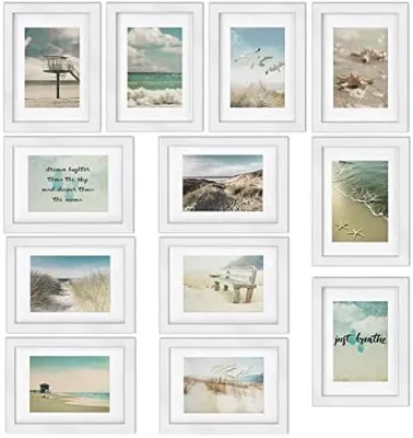 Productafbeelding van PromoHome® Fotolijsten set van 12 - Witte houten fotolijsten met passe-partout, 13 x 18 cm, wit