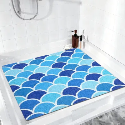 Obrázok produktu pre Protisklzová podložka pod sprchu, 60x60 cm, modrá, antibakteriálna, s odvodňovacími otvormi