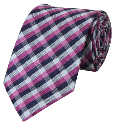 Produktbild von Fabio Farini - 1 Stück verschiedenfarbige Herren Krawatten mit Karomuster in 8cm Breit (8cm), Fuchsia Dunkelblau Weiß