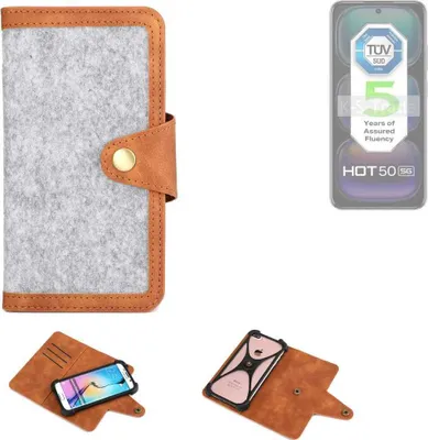 Produktbild von K-S-Trade Handyhülle kompatibel mit Infinix Hot 50 5G Schutzhülle Filz-Hülle Kunst-Leder hellgrau braun (1x)