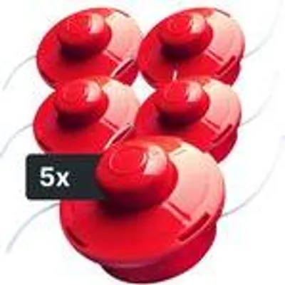 Produktbild von NEMAXX® FS2 Tap & Go Fadenkopf Tippautomatik Doppelfaden 5er-Set – Motorsense/Freischneider – M10x1,25 Linksgewinde, 2 mm, Schnittkreis 380 mm – Rot