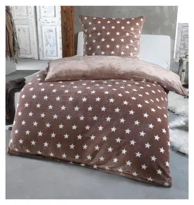 Produktbild von Wende-Bettwäsche aus warmem Plüsch mit Sternen Nicky-Teddy 'Cashmere Touch'  in vielen Farben und Größen, Farbe: Taupe, Größe: 135 x 200 cm