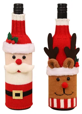 Weihnachtliche Flaschenhüllen aus Strick, 2er-Set, 27x10 cm