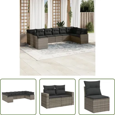 Produktbild von The Living Store 10-tlg. Garten-Sofagarnitur mit Kissen Grau Poly Rattan