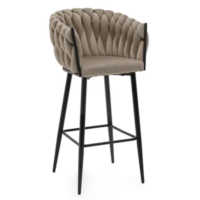 Produktbild von NEW HOME Barhocker LATINA gepolsterter für Wohnzimmer Esszimmer Glamour geflochtener - dunkelbeige - moderne Samt Velours Möbel